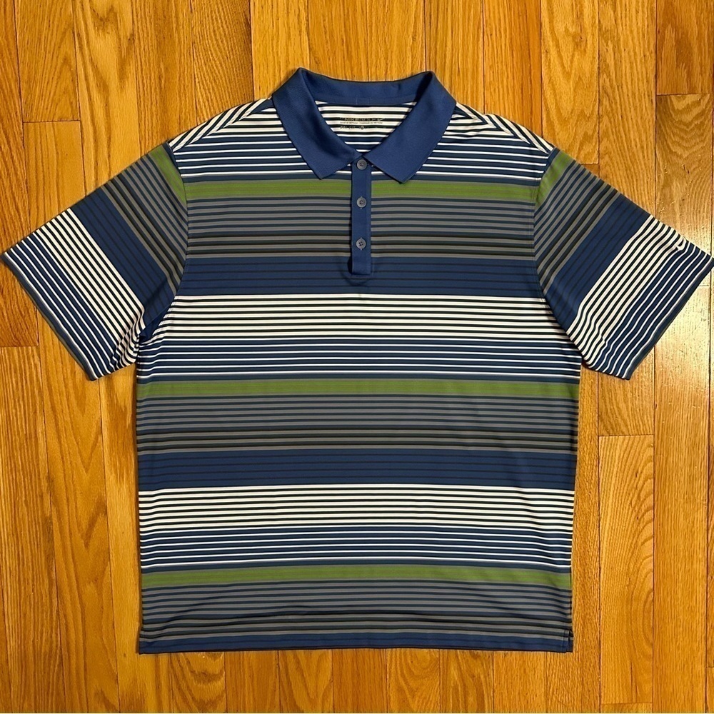 Nike Golf Polo Shirt Mens XL Blue Green Stripes Tennis Court Sport Dri-Fit